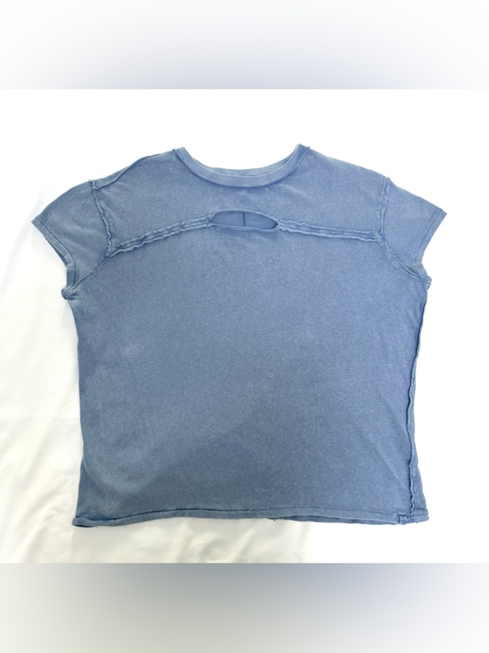Free People Boho Oversized Washed Blue Short Sleeve Tee with Front Cutout XS - Picture 4 of 8